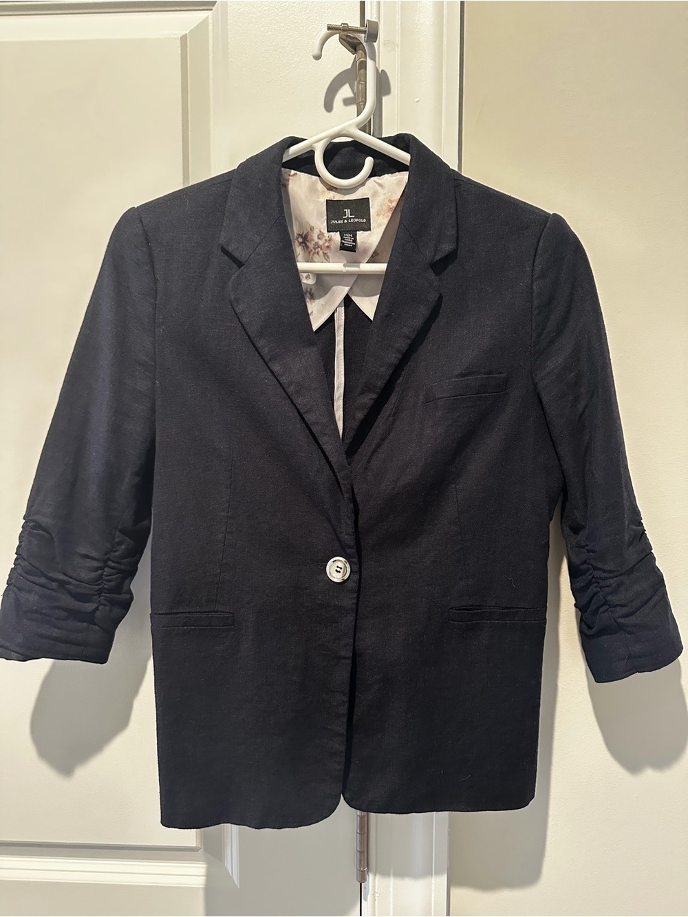 Jules & Leopold Black Single-Button Ruched Sleeve Blazer